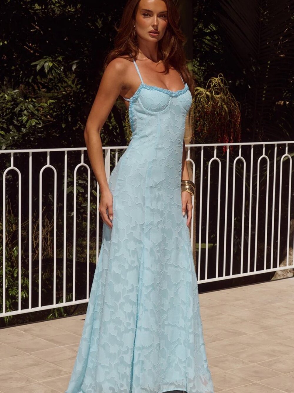 RUNAWAY THE LABEL ELLERBY FRILL TRIM MAXI DRESS - SKY BLUE Size S